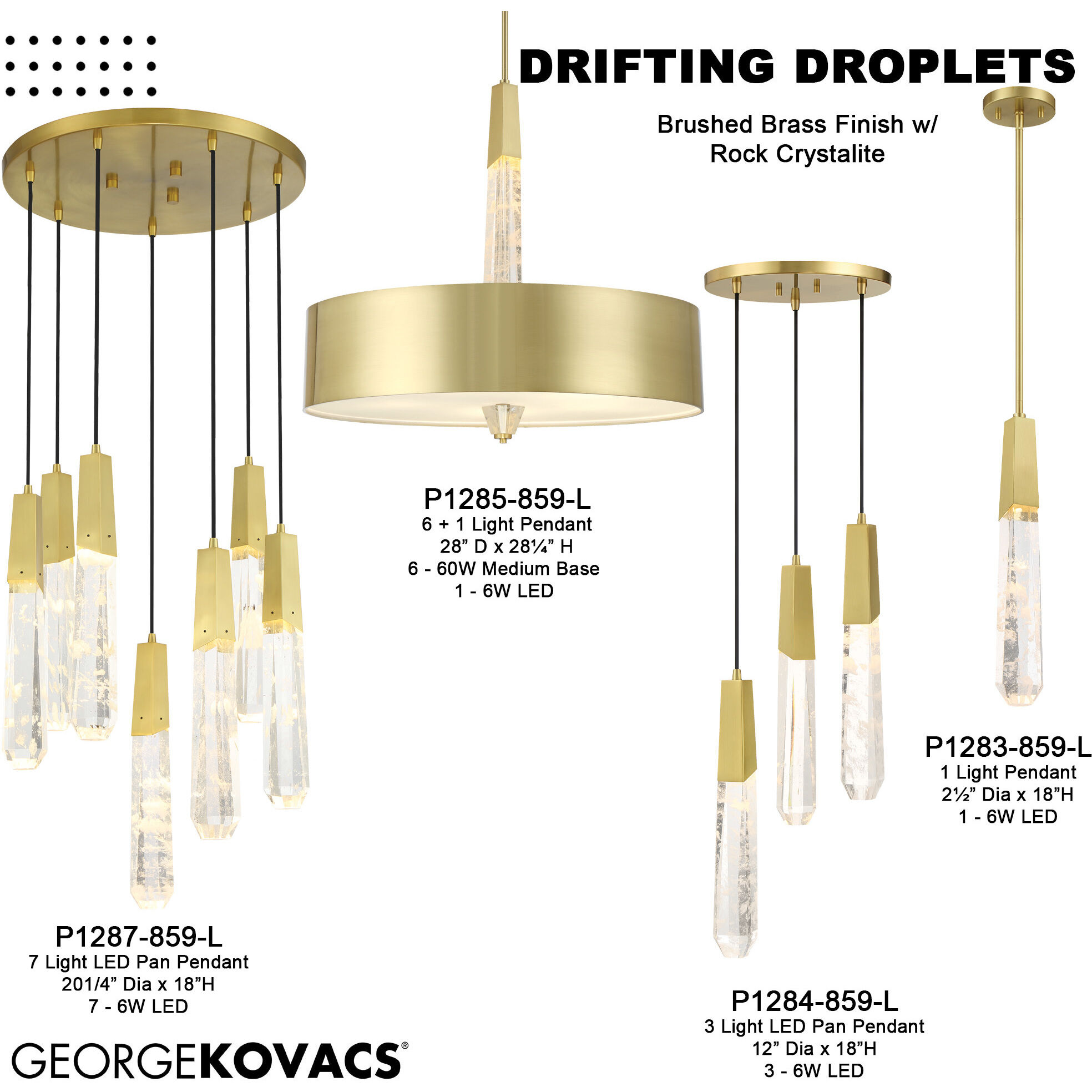 Drifting Droplets LED 20 inch Brushed Brass Pendant Ceiling Light